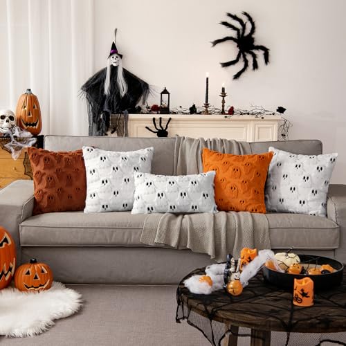 MIULEE Halloween Ghost Pillow Covers, 20x20 Inch Plush Faux Wool, Set of 2