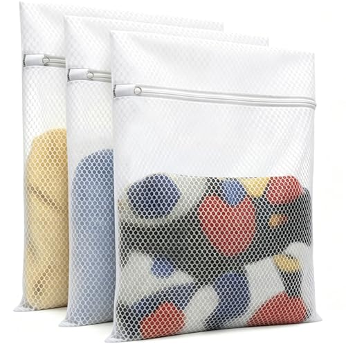 Durable Honeycomb Mesh Laundry Bags 3 Pack with Auto-Lock Zippers
