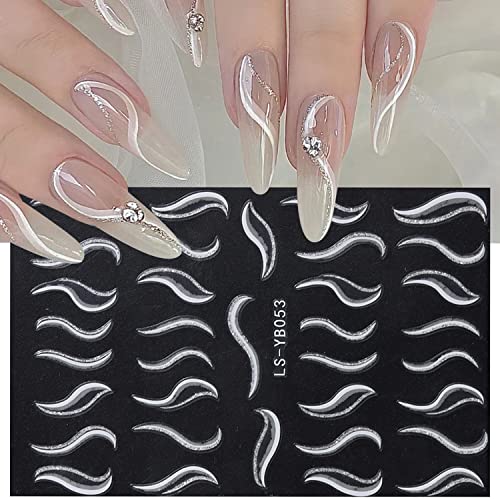 8 Sheets Feather Line Nail Art Stickers 3D Self-Adhesive Decals
