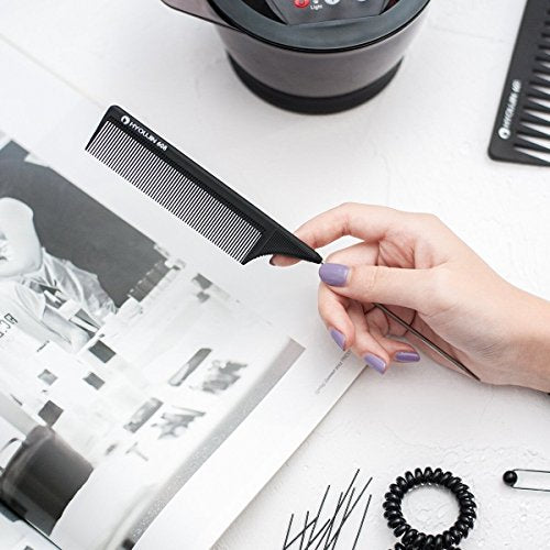 HYOUJIN Carbon Fiber Rat Tail Comb with Metal Pick for Parting and Styling