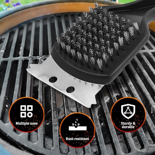 Unosaic 2-in-1 Grill Brush Set with Long Handle & Steel Bristles for BBQ