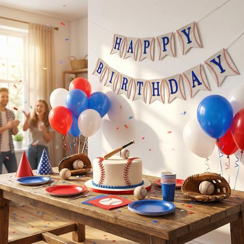 Baseball Happy Birthday Banner - 3D Sports Party Decoration for Kids & Adults