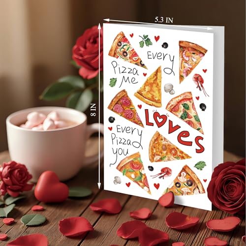 Funny Pizza Valentine's Day Card for Lovers - 8x5.3 inches