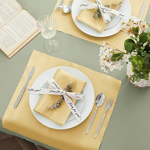 Gold Scalloped Satin Napkins - 12 Pack, 12x12 Inch Wedding Decor