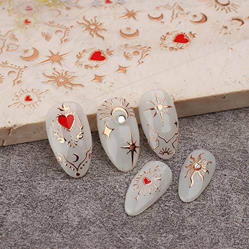 TailaiMei Valentine's Day Star Moon Gold Heart Nail Stickers 3 Sheets