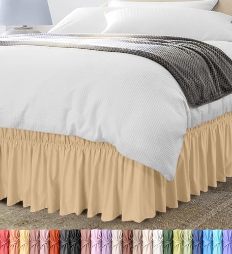 Queen Bed Skirt with Elastic Belt - 16 Inch Drop, Beige