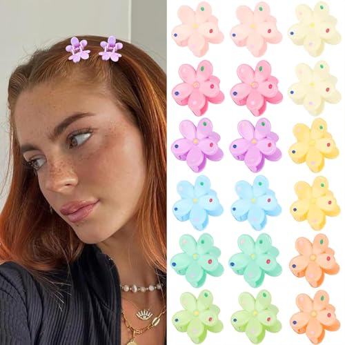 TODDER 18 Pack Small Flower Hair Clips Mini Claw Clips for Kids Women