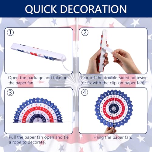 12-Piece 4th of July Patriotic Hanging Paper Fans Set