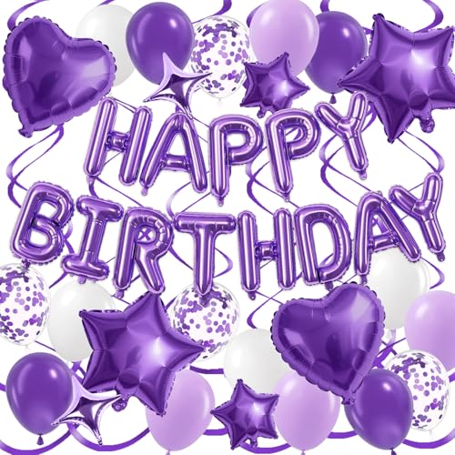 Purple Birthday Decorations Set with Happy Birthday Banner & Foil Balloons