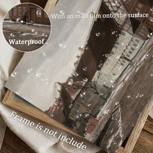 Vintage Winter Village Canvas Wall Art Rustic Farmhouse Print 8x10