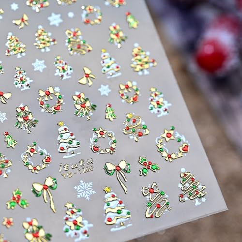 PSBRBAD 5D Embossed Gold Christmas Nail Art Stickers & Decals