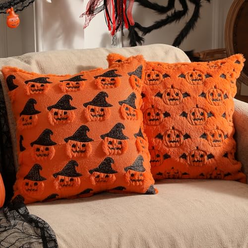 Halloween Pillow Covers Set of 2 - Double-Sided Faux Fur, 18x18