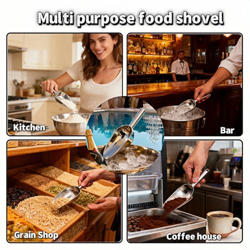 6 oz Stainless Steel Ice Scoop - Heavy Duty Kitchen and Bar Utility Tool