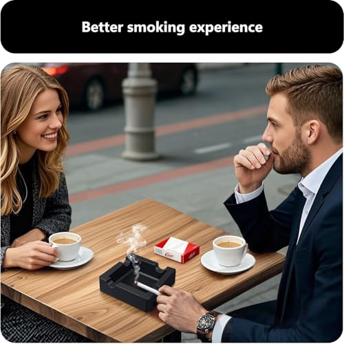 Roygra Silicone Cigar Ashtray Set - Windproof Outdoor 4-Holder Tray, Black, 2 Pack