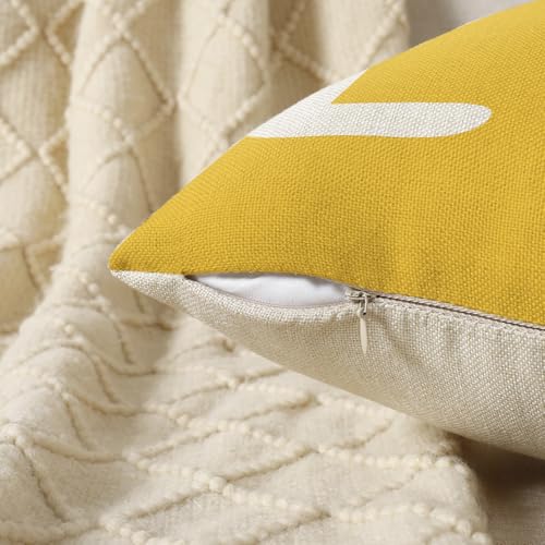 YCOLL Yellow Farmhouse Pillow Covers 18x18 (Set of 4) - Rustic Linen Cushion Covers for Couch & Bedroom Decor