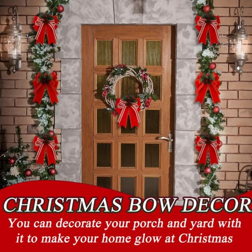 Christmas Red Velvet Bows with Pine Cones Pine Needles and Berries - 12 Pack