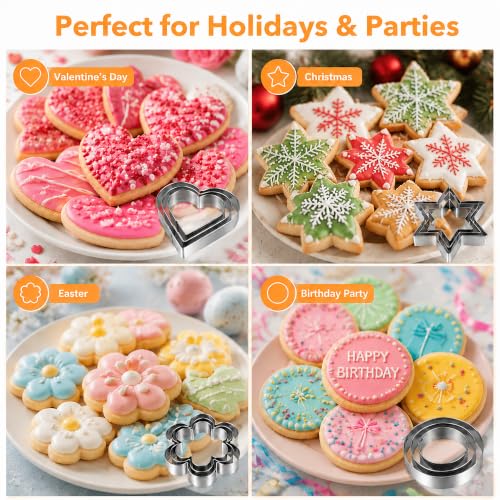 12-Piece Stainless Steel Cookie Cutters Set - Heart, Star, Flower, Round