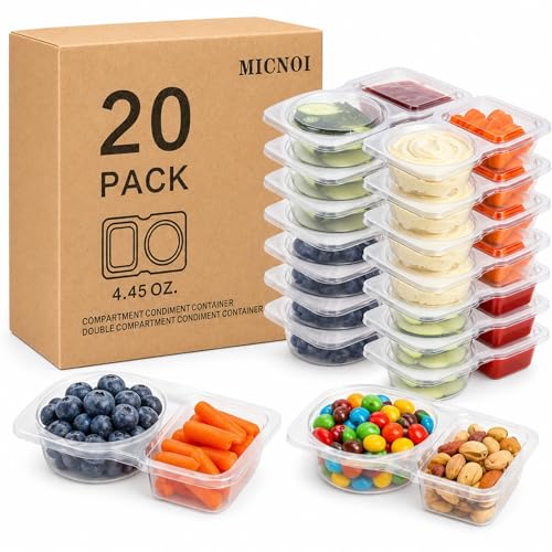 Reusable Snack Pack Containers with Lids - 2 Compartment Mini Sauce Boxes