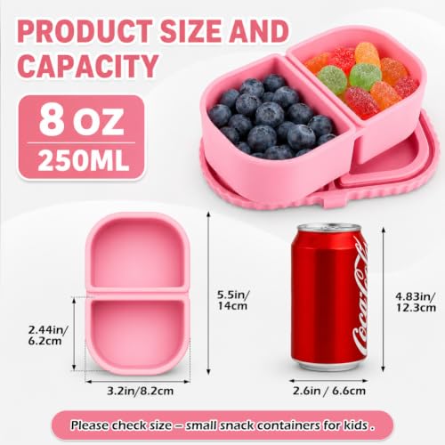 YQL 8 oz Silicone Snack Containers with Lids - 2 Pack, Pink & White