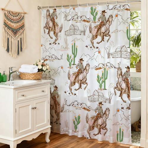 Lindameler Vintage Western Shower Curtain - Waterproof Cactus Design, 72x72 Inch