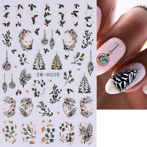 Christmas Nail Art Stickers 3D Self-Adhesive Winter Decals - 8 Sheets