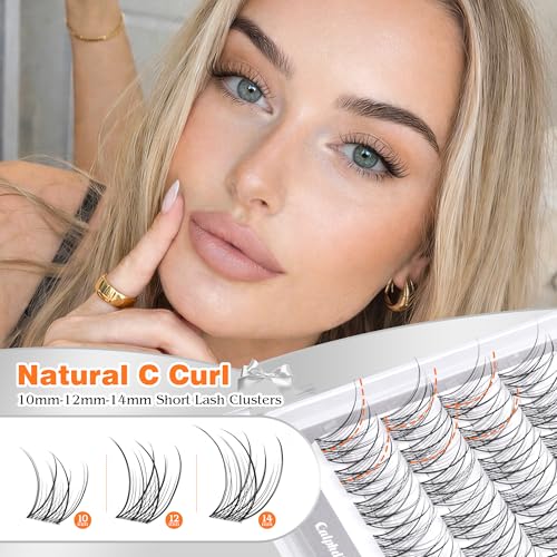 Calphdiar Wispy Lash Clusters 10-14mm Natural C Curl Individual Eyelashes Clear Band 120PCS