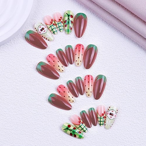 Press On Nails Medium Almond Fruit Theme Reusable Acrylic Fake Nails