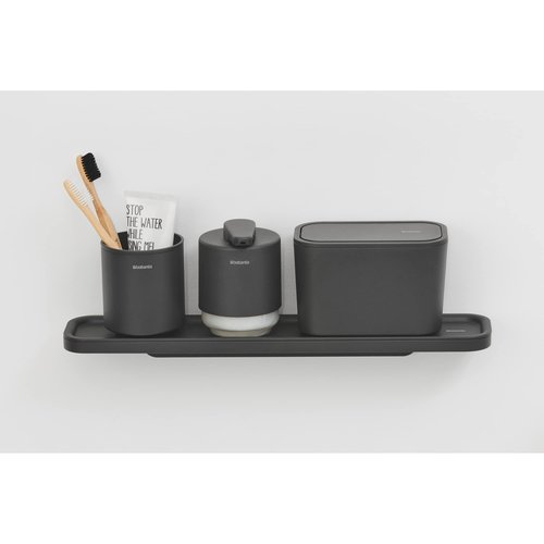 Brabantia MindSet Wall-Mounted Bathroom Shelf/Towel Holder (Mineral Infinite Gray) Anti-Rust Organization Storage for Toothbrush Holder, Cosmetics, Soap (1.7 x 16.5 x 3.4)