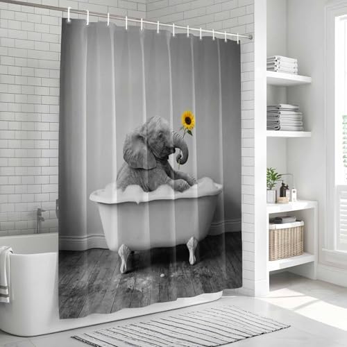 Funny Grey Elephants Shower Curtain - 72x72 Inch Waterproof Fabric Bath Set