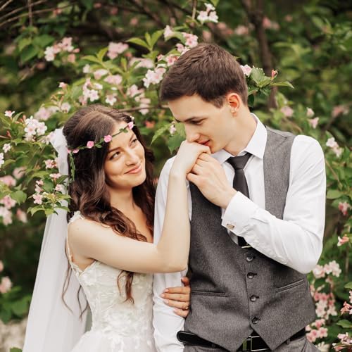 Andibro Rose Leaf Floral Headband 2pcs - Pink & White Bridal Crown
