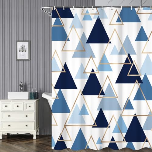 Geometric Blue Triangle Shower Curtain 72x72 - Modern Bath Decor