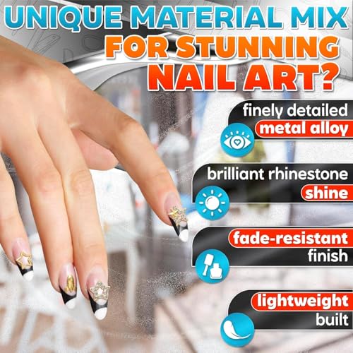 Evrblock 110 Pcs Gold Star Nail Charms Kit - 12 Assorted Alloy Designs