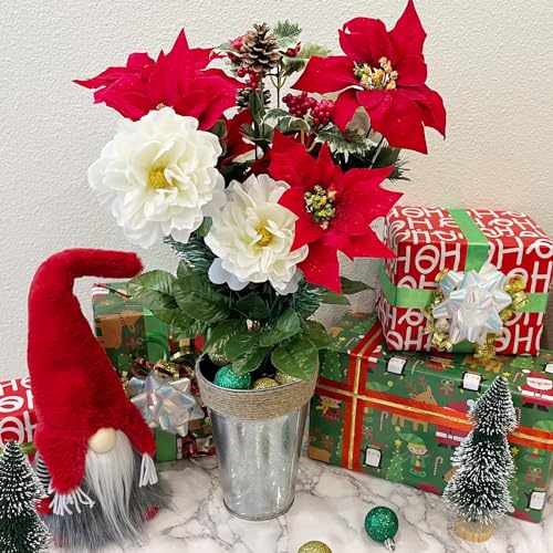 Artificial Poinsettia Flower Bouquet Set of 2 for Christmas Decor