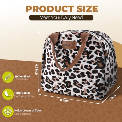 EASYFUN Insulated Lunch Bag - Large Leakproof Cooler Tote, Panther Brown