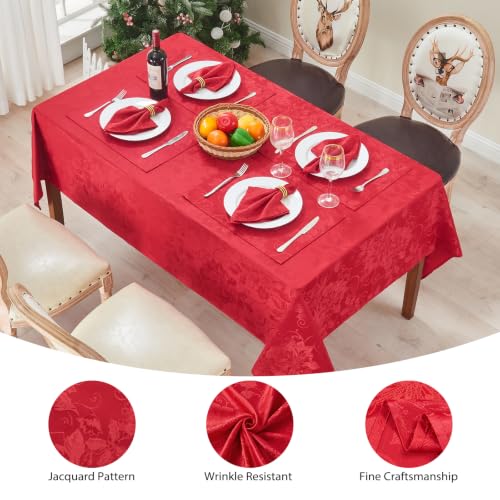 Dark Red Jacquard Christmas Tablecloth 60x144 Rectangular Polyester Holiday Decor