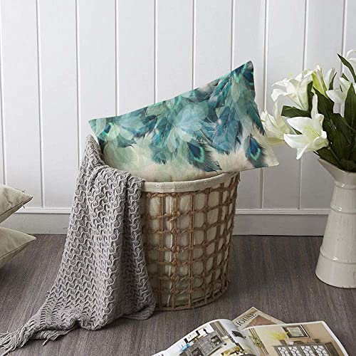 Peacock Feather Throw Pillow Cover, Watercolor Blue & Green, 12x20 Inch