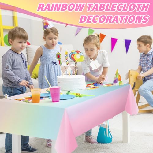 3 Pcs Rainbow Pastel Tablecloths - Disposable Plastic Covers for Parties