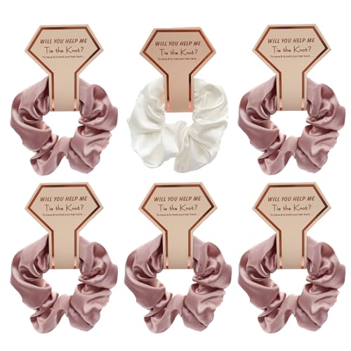 Satin Bridesmaid Scrunchies Rose Gold Hair Ties Set of 6