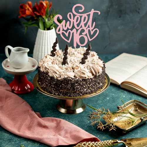 Rose Gold Glitter 16th Birthday Cake Topper - Sweet 16 Decoration
