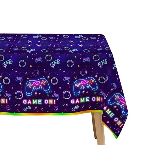 Gamer Birthday Party Tablecloths - Neon Glow, 3 Pack, 108x54