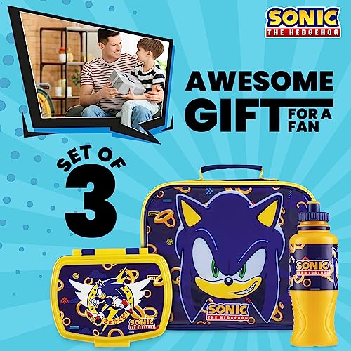 SONIC THE HEDGEHOG Kids Lunch Box 3 Piece Set Insulated Lunch Bag Snack Box 430ml Water Bottle BPA Free School Travel Official Merchandise