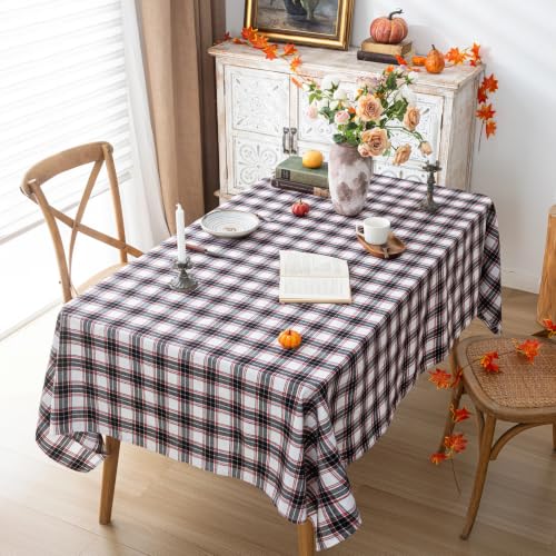 Black Christmas Plaid Ruffled Tablecloth 60x104 Inches - Festive Holiday Decor