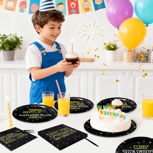 Meidisi 48Pcs Galaxy Star Birthday Party Supplies P4 – Plates, Napkins & Cutlery Set