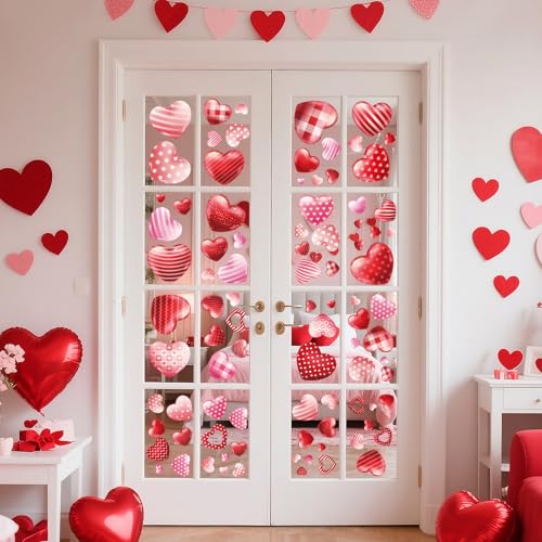YIYA Valentine's Day Heart Window Cling Stickers - 209 Pcs
