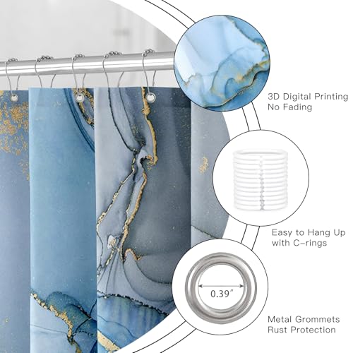 Blue Marble Shower Curtain 36x72 Inch Modern Abstract Bathroom Decor - BayNook