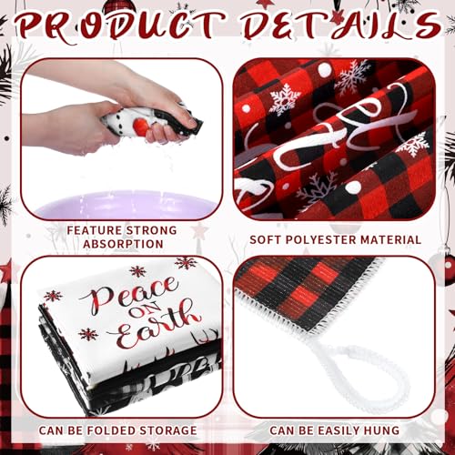 Christmas Kitchen Dish Towels Set - Red Black Buffalo Plaid, 16 Pieces, Holiday Decor