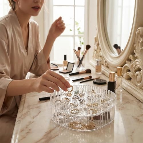HALAFE 3-Layer Acrylic Jewelry Organizer with Handle - Clear Storage Box for Women