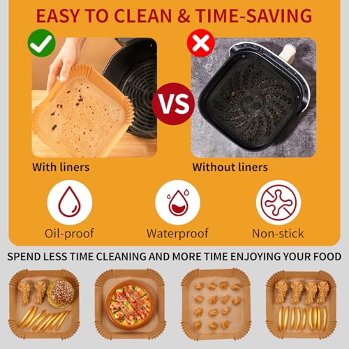 Wellsworth 8-Inch Square Air Fryer Parchment Paper Liners, 125 Pack