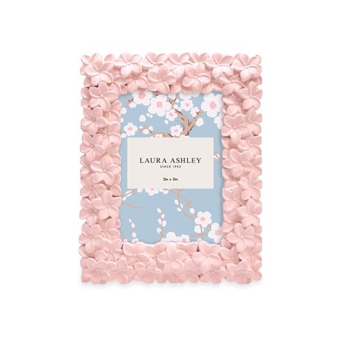 Laura Ashley 2x3 Pink Flower Textured Hand-Crafted Resin Picture Frame w/Easel & Hook for Tabletop & Wall Display, Decorative Floral Design Home D cor, Photo Gallery, Art (2x3, Pink)