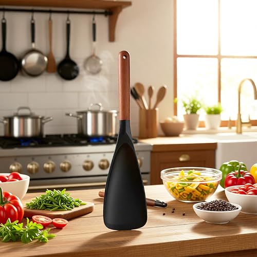 Food-Grade Silicone Mixing Spoon with Wooden Handle - 11in